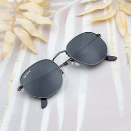 Ted Smith Unisex Grey Lens & Black Square Sunglasses with UV Protected Lens - HEXON_C14-45