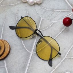 Ted Smith Unisex Yellow Lens & Black Round Sunglasses with UV Protected Lens - MOON_C5-1