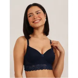 Clovia Powernet Solid Padded Full Cup Wire Free Bralette Bra - Dark Blue-picture-13