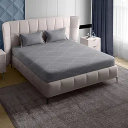 PETAL HOME Grey Geometric Pure Cotton 300 TC Queen Bedsheet With 2 Pillow Covers-image-5