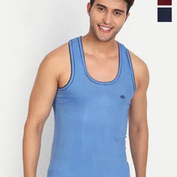 T.T Titanic Piping Dyed Pure Cotton Pack Of 3 Assorted Sleeveless Basic Vests-picture-1