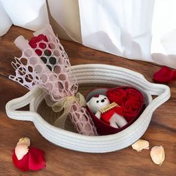 Art Street Red & White 3 Pieces Heart Shape Box with Teddy & Rose Basket-17