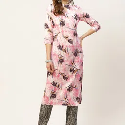 VAABA Women Pink & Taupe Ethnic Motifs Printed Kurta with Trousers-picture-13