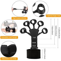 xyno Hand and Finger Gripper Combo - Exercise Set with Counter Timer for Strength and Dexterity, Silicone, Black image 5