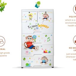 rasvesh Chest Of Drawers: Versatile Drawer Organizer & Organiser Storage Box For Neat And Tidy Storage Solutions Plastic Drawers For Kids (White Cabinet - Monkey Design) image 4