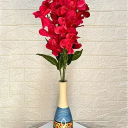 Akaar 5 Pcs Red & Green Orchid Decorative Artificial Flowers-4
