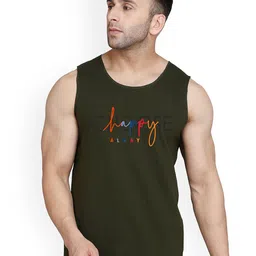 SLOWLORIS Printed Combed Cotton Bio-Wash Gym Vest SL26 CHS OLIVE-image-76