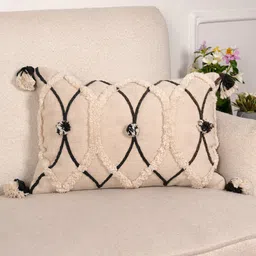 Art Avenue Beige & Black Rectangle Cotton Cushion Cover-image-4