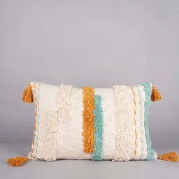 Art Avenue Cream & Orange Self Design Cotton Rectangle Cushion Cover-picture-15