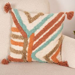 Art Avenue Brown & Blue Self Design Cotton Square Cushion Cover-image-4