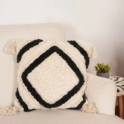 Art Avenue White & Black Self Design Cotton Square Cushion Cover-7