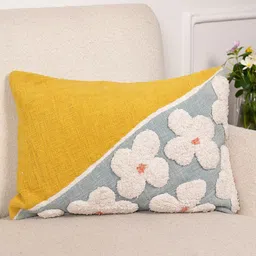 Art Avenue Yellow & Grey Floral Rectangle Cotton Cushion Cover-image-89
