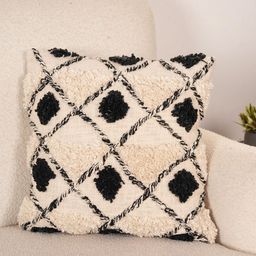 Art Avenue Betan Cream-Coloured & Black Embroidered Cotton Square Cushion Cover-image-81