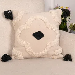Art Avenue White & Black Self Design Cotton Square Cushion Cover-5