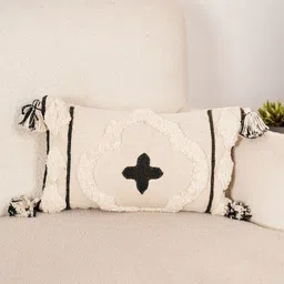 Art Avenue Cream-Coloured & Black Rectangle Cotton Cushion Cover-image-42
