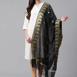 WEAVERS VILLA Black & Golden Woven Design Dupatta-picture-10