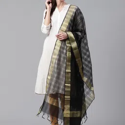 WEAVERS VILLA Black Checked Dupatta-19
