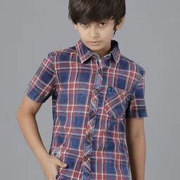 UNDER FOURTEEN ONLY Boys Cotton Tartan Checks Checked Casual Shirt-image-90