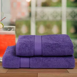 Creeva Pack Of 2 Violet Solid 525 GSM Pure Cotton Towel Set-2