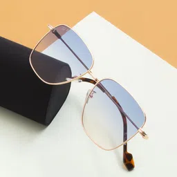 Ted Smith Unisex Blue Lens & Gold-Toned Square Sunglasses with UV Protected Lens-38