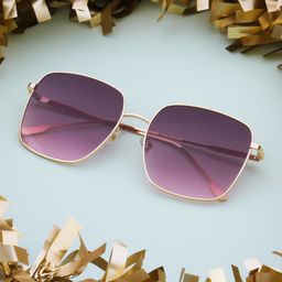 Ted Smith Unisex Pink Lens & Gold-Toned Square Sunglasses with UV Protected Lens-32
