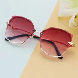 Ted Smith Unisex Pink Lens & Gold-Toned Square Sunglasses with UV Protected Lens DIAMONTY_GLD-54