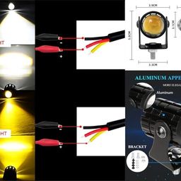 Wizzo 2 Pieces - Super Bright Dual Color Yellow/White Led Mini Fog Light Lamp Projector Lens Spotlight For Bike Car (DC 12V, 36W) With Switch image 2