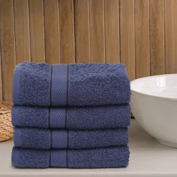 Creeva Set Of 4 Navy Blue Solid 525 GSM Cotton Hand Towels-2