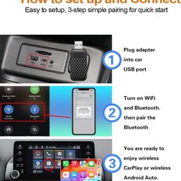 Aeoss Wireless Carplay & Android Auto 2 in 1 Adapter, Plug and Play Car Play Wireless, Extension Cable USB-A & USB-C/Type-C, Compatible with iOS & Android (Black) image 4