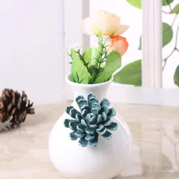 TAYHAA White & Blue Textured Ceramic Flower Vase-image-93