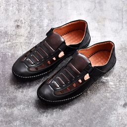 FOXYFOOT Men Textured Velcro Closure Fisherman Sandals With Laser Cuts-image-97