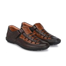 FOXYFOOT Men Textured Velcro Closure Fisherman Sandals With Laser Cuts-image-71
