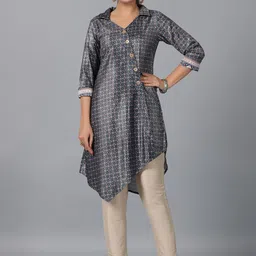 Juniper Ethnic Motifs Printed Shirt Collar A-Line Kurta-image-15