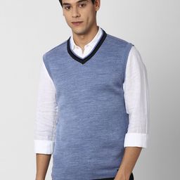 Peter England Casuals Men Blue Ribbed Sweater Vest-picture-12