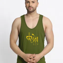 Friskers Men Olive Printed Pure Cotton Innerwear Vests-image-55