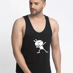 Friskers Men Black & White Three Star Printed Pure Cotton Apple Cut Gym Vest C38-01-image-28