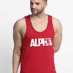 Friskers Men Maroon Printed Apple Cut Sleeveless Gym Vest-image-55