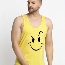 Friskers Men Yellow Printed Cotton Gym Innerwear Vests-image-95
