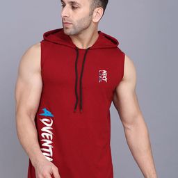 SLOWLORIS Typography Printed Hooded Combed Cotton Gym Vest SL28 ADV MAROON-image-5