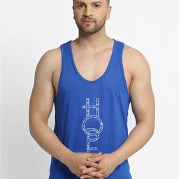 Friskers Men Blue & White Printed Cotton Gym Vest C172-05-S-image-80