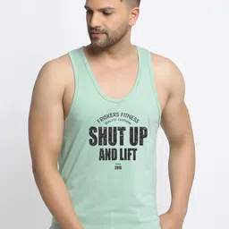 Friskers Men Green Printed Pure Cotton Gym Vest-image-39