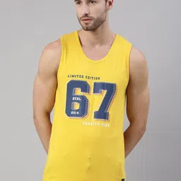 Joven Men Yellow & Blue Printed Cotton Basic Vest-image-39