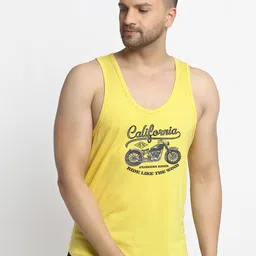 Friskers Men Yellow & Black Printed Cotton Innerwear Vests-image-90
