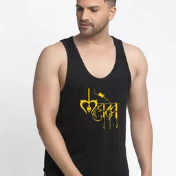 Friskers Men Black & Yellow Printed Cotton Innerwear Vests-image-23