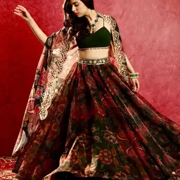 Rashika Sharma Printed Mirror Work Made to Measure Lehenga & Blouse With Cape-picture-53