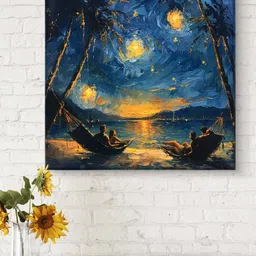 Myntra Elegant Homes Blue & Gold-Toned Beach Printed Canvas Wall Art-image-39
