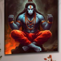 Myntra Elegant Homes Blue & Orange Hanuman Religious Canvas Wall Art-image-51