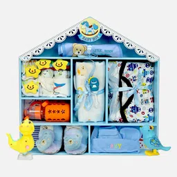 Little Surprise Box LLP Infants Blue 22 Pieces Gift Hamper With Wooden Doll House-image-34