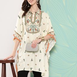 Nayam By Lakshita Floral Embroidered Flared Sleeves Mirror Work Kaftan Kurta-49