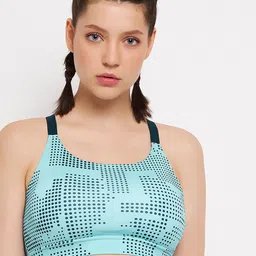 Clovia Blue Polka Dot Printed Full Coverage Lightly Padded Workout Bra-13